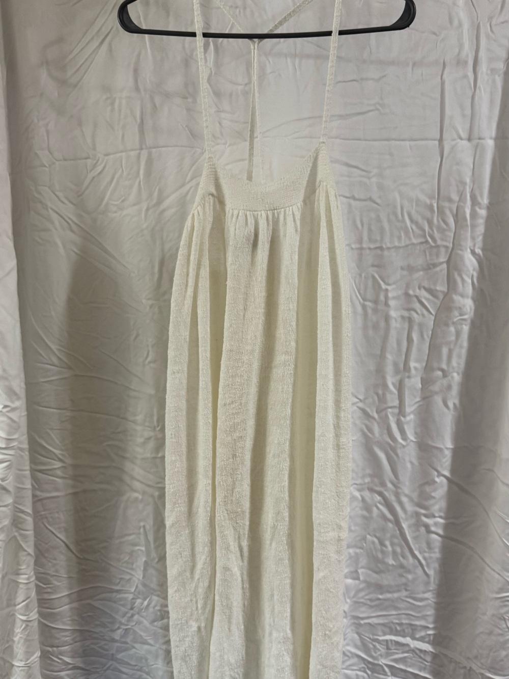 FP Beach Cream Textured Midi Slip Dress with thin Straps